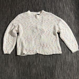 Aerie cable knit open tie back crew neck sweater multicolored